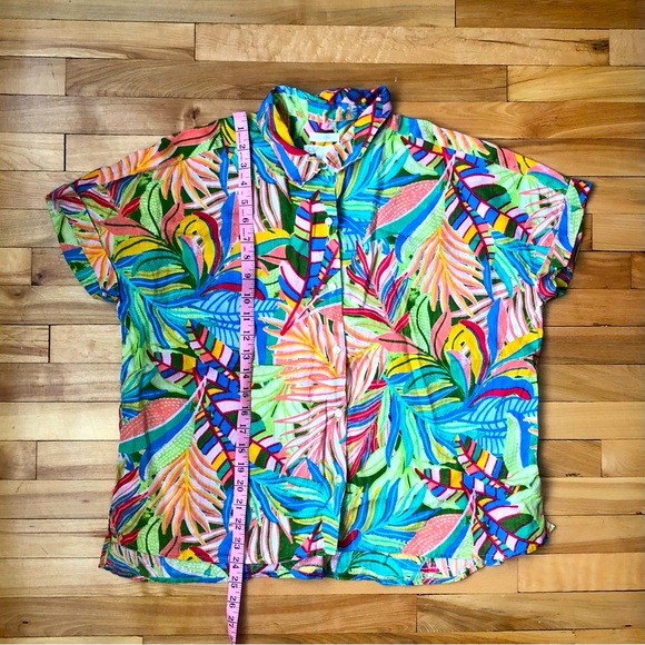 C&C California Colorful Hawaiian-Style Button-Up Linen Women's Shirt Size L - Picture 6 of 10